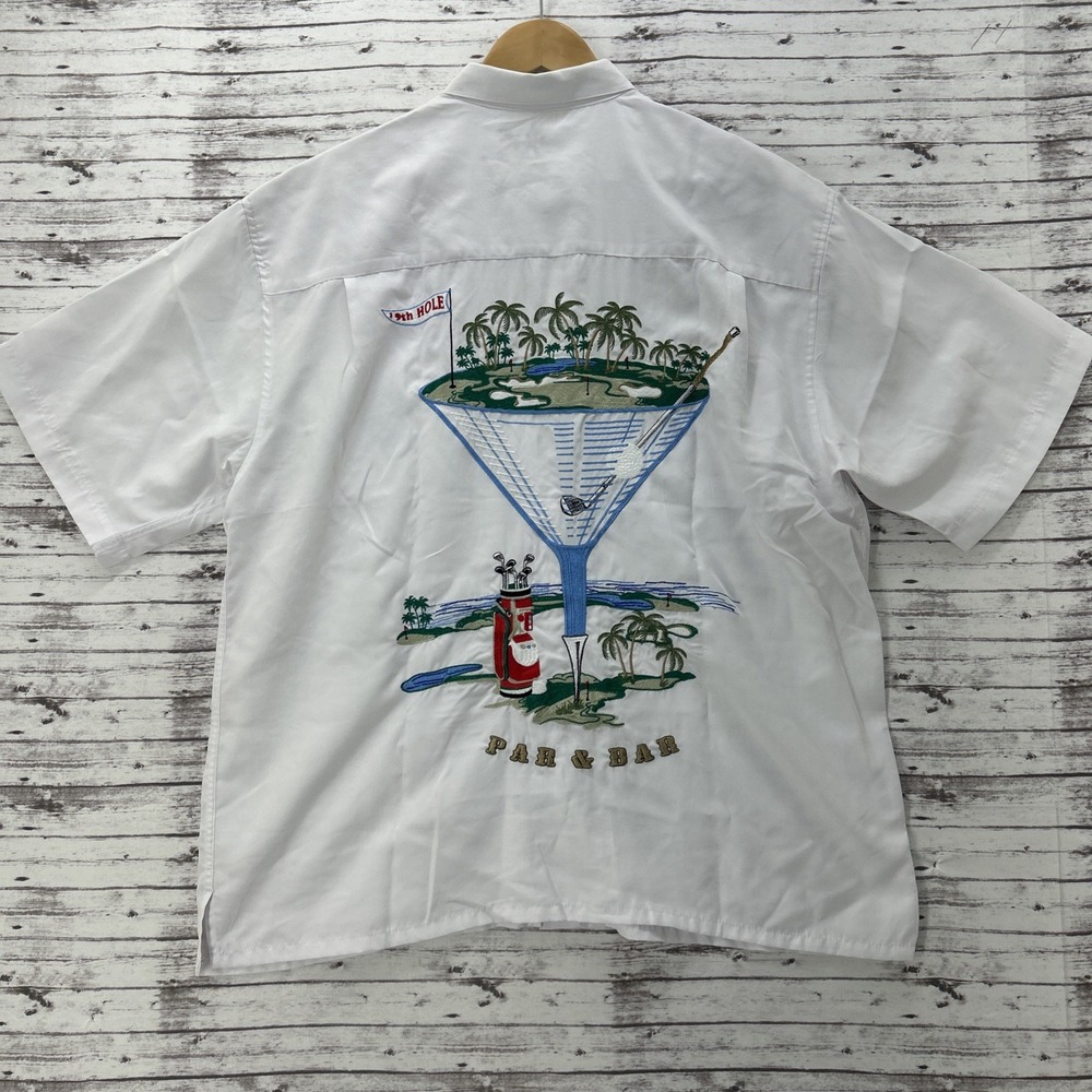 Bamboo Cay Hawaiian Shirt Men Large Embroidered 19th Hole Martini Golf White